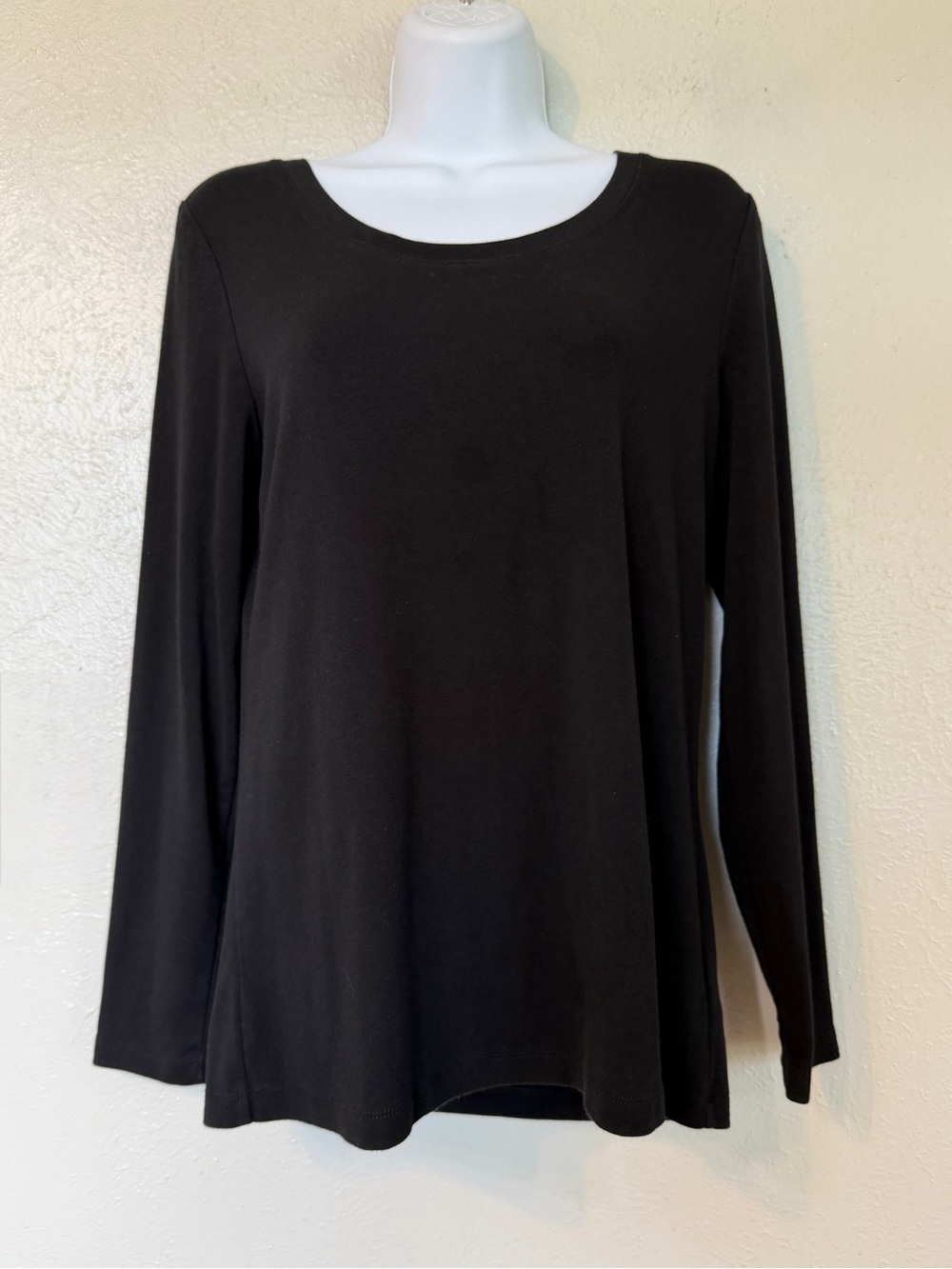 Cynthia Rowley The Perfect Long Sleeve Black Knit Cotton/Modal Top Sz L NWOT